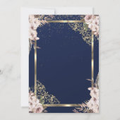 Invitation Boho Flowers Gold Frame Marine Blue Retraite (Dos)