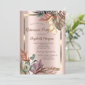 Invitation Boho Flowers Gold Frame, Rose Gold Retirement (Debout devant)