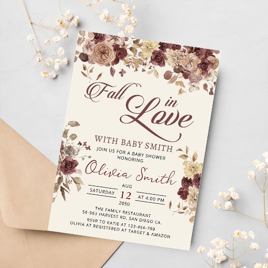 Invitation Boho Flowers Jardin chute en amour Baby shower