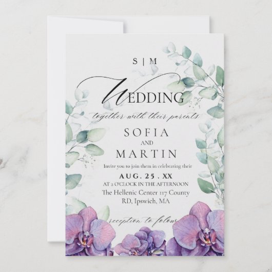 Invitation Boho Flowers Jardin Mariage orchidée (Devant)