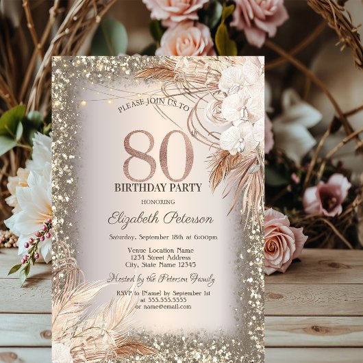 Invitation Boho Flowers, Lumières Parties scintillant Cadre 8