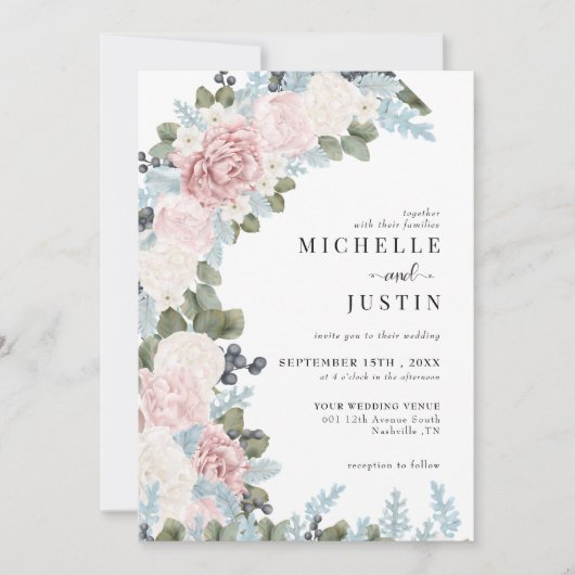 Invitation Boho Flowers Mariage d'hiver (Devant)