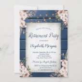 Invitation Boho Flowers Marine Bleu Bois Retraite (Devant)