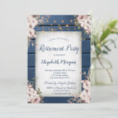 Invitation Boho Flowers Marine Bleu Bois Retraite (Debout devant)