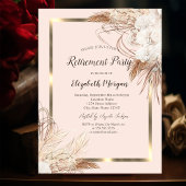 Invitation Boho Flowers Pampas Grass Gold Frame Retirement