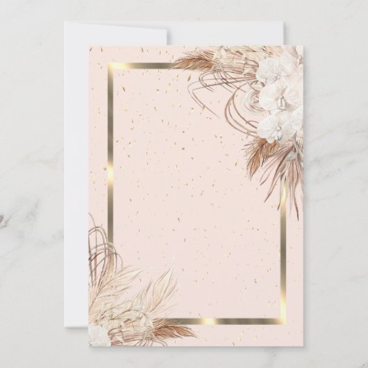 Invitation Boho Flowers Pampas Grass Gold Frame Retirement (Dos)