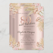 Invitation Boho Flowers, Pampas Grass Rose Gold 80e anniversa (Devant / Derrière)