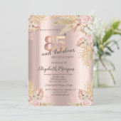 Invitation Boho Flowers, Pampas Grass Rose Gold 85e anniversa (Debout devant)
