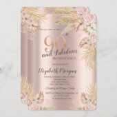 Invitation Boho Flowers, Pampas Grass Rose Gold 90e anniversa (Devant / Derrière)