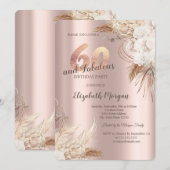 Invitation Boho Flowers Pampas Grass Rose Or 60e anniversaire (Devant / Derrière)
