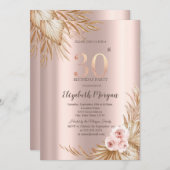 Invitation Boho Flowers Pampas Rose Gold 30e anniversaire (Devant / Derrière)