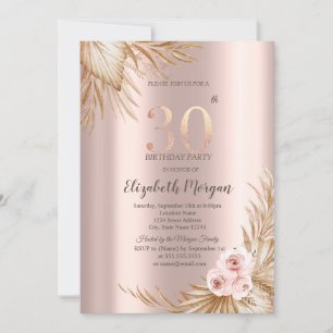 Invitation Boho Flowers Pampas Rose Gold 30e anniversaire