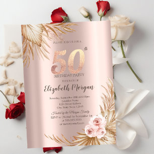 Invitation Boho Flowers Pampas Rose Gold 50e anniversaire