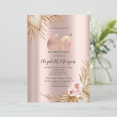 Invitation Boho Flowers Pampas Rose Gold 60e anniversaire (Debout devant)