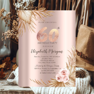 Invitation Boho Flowers Pampas Rose Gold 60e anniversaire