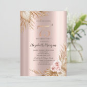 Invitation Boho Flowers Pampas Rose or 75e anniversaire (Debout devant)