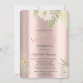 Invitation Boho Flowers Parties scintillant Rose Bat mitzvah (Devant)
