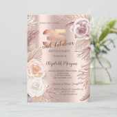 Invitation Boho Flowers Rose Gold 35th Birthday Party (Debout devant)