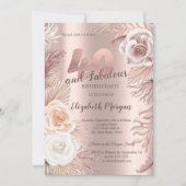 Invitation Boho Flowers Rose Gold 40th Birthday Party (Devant)