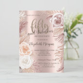 Invitation Boho Flowers Rose Gold 50th Birthday Party (Debout devant)