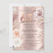 Invitation Boho Flowers Rose Gold 65e fête d'anniversaire (Devant)