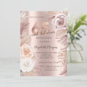 Invitation Boho Flowers Rose Gold 65e fête d'anniversaire (Debout devant)