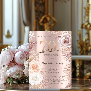 Invitation Boho Flowers Rose Gold 70th Birthday Party