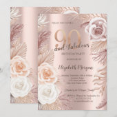 Invitation Boho Flowers Rose Gold 90th Birthday Party (Devant / Derrière)