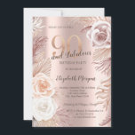 Invitation Boho Flowers Rose Gold 90th Birthday Party<br><div class="desc">Des fleurs de boho élégantes sur un arrière - plan rose en or.</div>