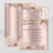 Invitation Boho Flowers Rose Gold Confetti Fête des mariées (Devant / Derrière)