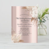 Invitation Boho Flowers Rose Gold Mariage Anniversaire (Debout devant)