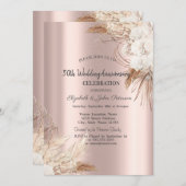 Invitation Boho Flowers Rose Gold Mariage Anniversaire (Devant / Derrière)