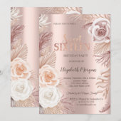 Invitation Boho Flowers Rose Gold Sweet 16 (Devant / Derrière)