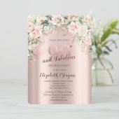 Invitation Boho Flowers Rose Rose Gold 90e anniversaire (Debout devant)