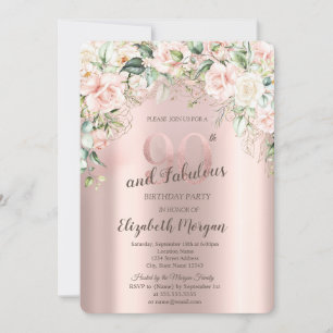 Invitation Boho Flowers Rose Rose Gold 90e anniversaire