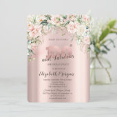 Invitation Boho Flowers Rose Rose or 100e anniversaire (Debout devant)