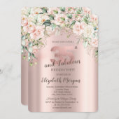 Invitation Boho Flowers Rose Rose Or 35e anniversaire (Devant / Derrière)