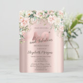 Invitation Boho Flowers Rose Rose or 40e anniversaire (Debout devant)