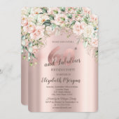 Invitation Boho Flowers Rose Rose Or 60e anniversaire (Devant / Derrière)