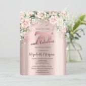 Invitation Boho Flowers Rose Rose or 70e anniversaire (Debout devant)