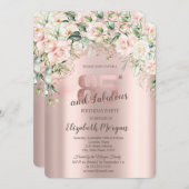 Invitation Boho Flowers Rose Rose Or 85e anniversaire (Devant / Derrière)