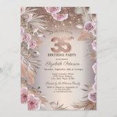 Invitation Boho Flowers, String Lights Bokeh 35e anniversaire (Devant / Derrière)