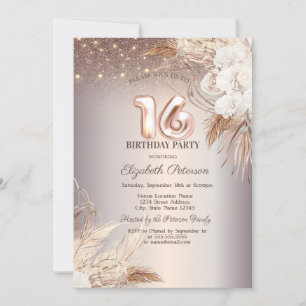 Invitation Boho Flowers, String Lights Parties scintillant 16