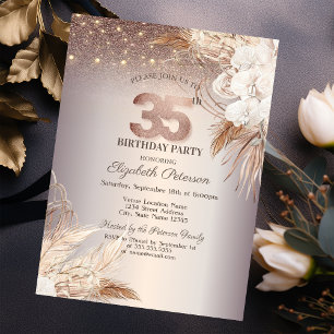 Invitation Boho Flowers, String Lights Parties scintillant 35