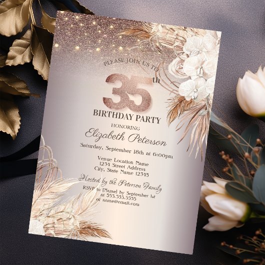 Invitation Boho Flowers, String Lights Parties scintillant 35