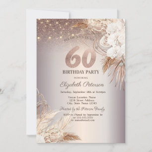 Invitation Boho Flowers, String Lights Parties scintillant 60