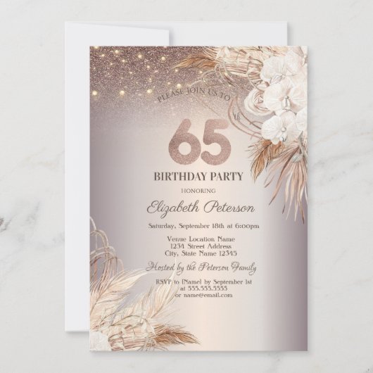 Invitation Boho Flowers, String Lights Parties scintillant 65 (Devant)