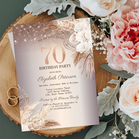 Invitation Boho Flowers, String Lights Parties scintillant 70