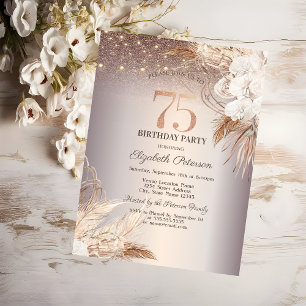 Invitation Boho Flowers, String Lights Parties scintillant 75