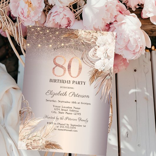 Invitation Boho Flowers, String Lights Parties scintillant 80